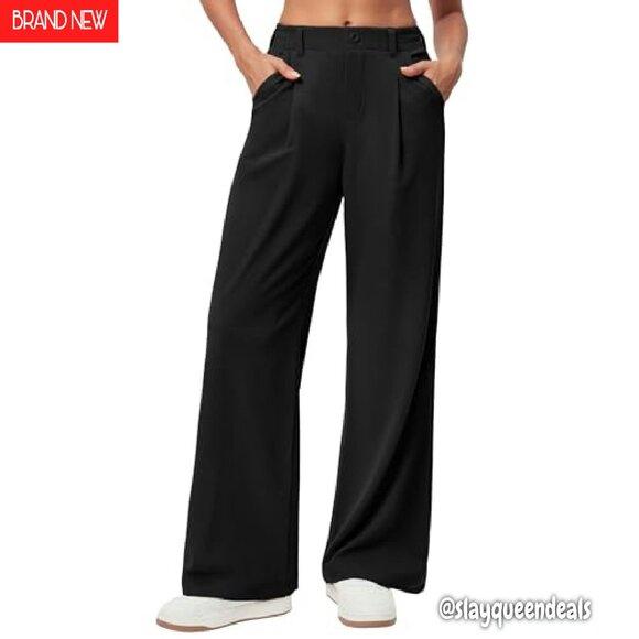 Wide Leg Work Pants Stretchy Pull-On Business Casual Slacks Trousers - Picture 2 of 8